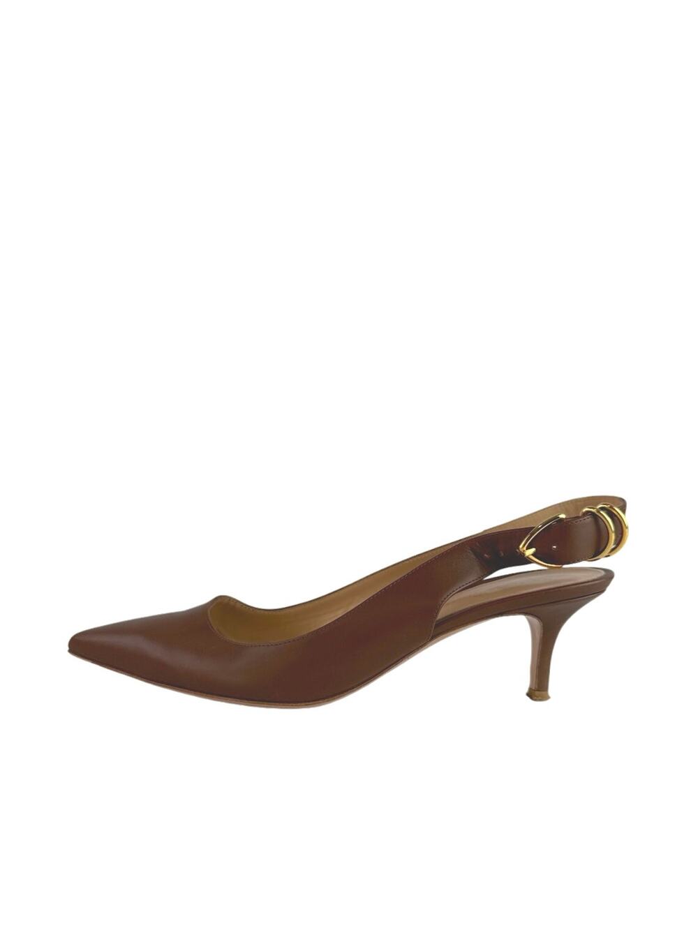 Gianvito Rossi Brown Leather Pointed Toe Buckle Slingback Pumps Shoes Sz 39 US 9